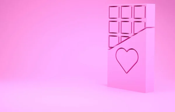 Иконка Pink Choo Bar на розовом фоне. Символ Дня Святого Валентина. Концепция минимализма. 3D-рендеринг — стоковое фото