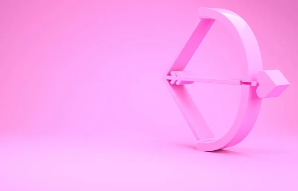 Ícone de arco e seta rosa isolado no fundo rosa. Símbolo do Cupido. Um sinal de amor. Conceito do dia dos namorados. Conceito de minimalismo. 3D ilustração 3D render — Fotografia de Stock