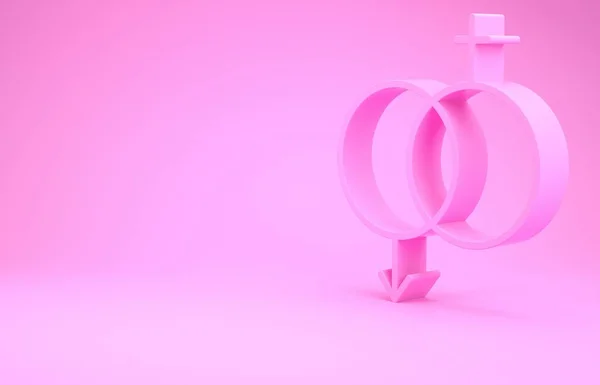 Ícone Pink Gender isolado no fundo rosa. Símbolos de homens e mulheres. Símbolo sexual. Conceito do dia dos namorados. Conceito de minimalismo. 3D ilustração 3D render — Fotografia de Stock