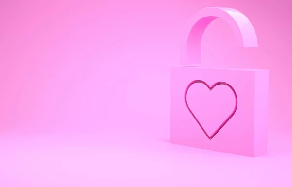 Pink Lock and heart icon isolated on pink background. Locked Heart. Love symbol and keyhole sign. Valentines day symbol. Minimalism concept. 3d illustration 3D render — Stock Photo, Image