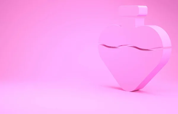 Botella rosa con el icono de la poción de amor aislado sobre fondo rosa. Símbolo de San Valentín. Concepto minimalista. 3D ilustración 3D render —  Fotos de Stock