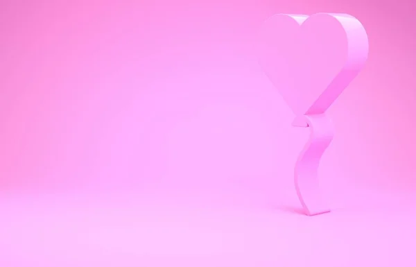 Розовые воздушные шары в форме сердца с иконкой ленты изолированы на розовом фоне. Символ Дня Святого Валентина. Концепция минимализма. 3D-рендеринг — стоковое фото