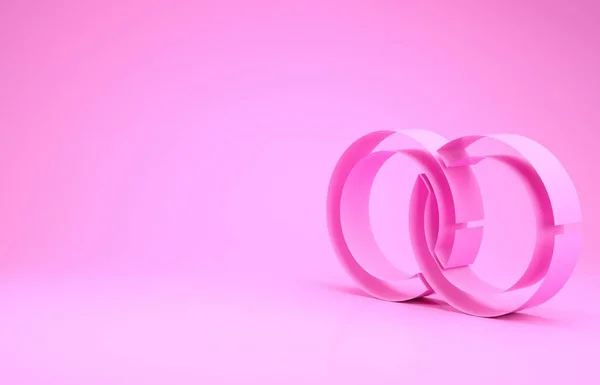 Pink Wedding rings icon isolated on pink background. Bride and groom jewelery sign. Marriage icon. Diamond ring icon. Minimalism concept. 3d illustration 3D render