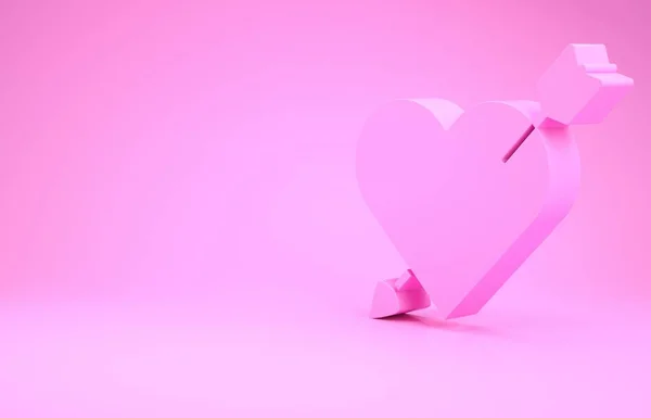 Symbole Amour rose avec icône coeur et flèche isolé sur fond rose. Un signe d'amour. Symbole de la Saint Valentin. Concept de minimalisme. Illustration 3D rendu 3D — Photo