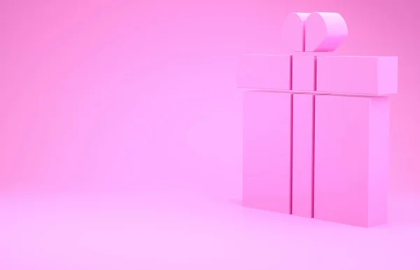 Rózsaszín Ajándék doboz és szív ikon elszigetelt rózsaszín háttér. Valentin nap. Minimalizmus koncepció. 3d illusztráció 3D render — Stock Fotó