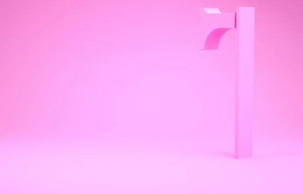 Icona ascia rosa medievale isolata su sfondo rosa. Ascia da battaglia, ascia carnefice. Arma medievale. Concetto minimalista. Illustrazione 3d rendering 3D — Foto Stock