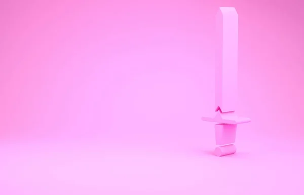 Icona spada rosa medievale isolata su sfondo rosa. Arma medievale. Concetto minimalista. Illustrazione 3d rendering 3D — Foto Stock