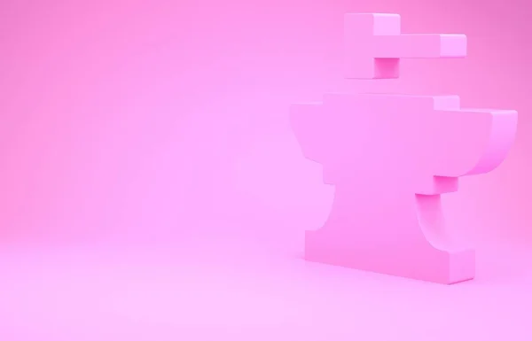 Розовый наковальня для кузнечного дела и молоток значок изолирован на розовом фоне. Металлическая ковка. Кузница. Концепция минимализма. 3D-рендеринг — стоковое фото