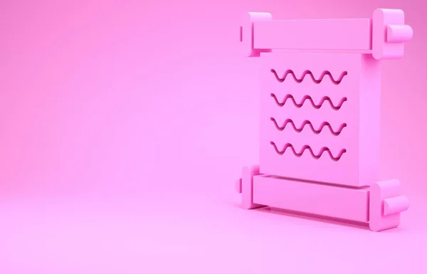Ροζ διάταγμα, χαρτί, περγαμηνή, εικόνα κύλισης απομονωμένη σε ροζ φόντο. Μινιμαλιστική έννοια. 3D απεικόνιση 3d καθιστούν — Φωτογραφία Αρχείου