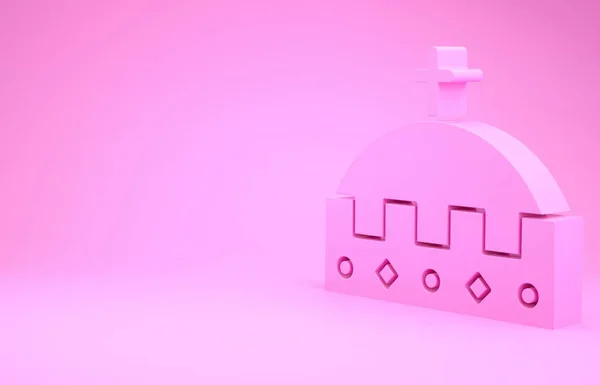 Rózsaszín Király korona ikon elszigetelt rózsaszín háttér. Minimalizmus koncepció. 3d illusztráció 3D render — Stock Fotó