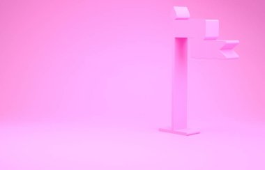 Pembe ortaçağ bayrağı ikonu pembe arka planda izole edilmiş. Bir kral ya da kraliçe tarafından yönetilen ülke, devlet ya da bölge. Minimalizm kavramı. 3d illüstrasyon 3B canlandırma