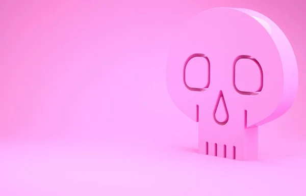 Ikona Pink Skull odizolowana na różowym tle. Koncepcja minimalizmu. Ilustracja 3D 3D renderowania — Zdjęcie stockowe