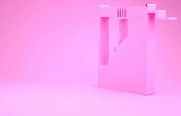 Pinkfarbener Brunnen mit Eimer und Trinkwasser-Symbol auf rosa Hintergrund. Minimalismus-Konzept. 3D Illustration 3D Renderer — Stockfoto
