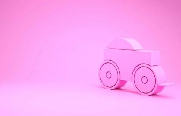 Рожевий дерев'яний чотириколісний візок з іконою сіна ізольований на рожевому тлі. Концепція мінімалізму. 3D ілюстрація 3D рендеринга — стокове фото