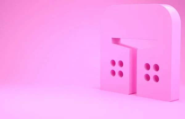 Rózsaszín Középkori vas sisak a fejvédő ikon elszigetelt rózsaszín háttér. Minimalizmus koncepció. 3d illusztráció 3D render — Stock Fotó