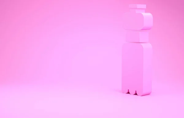 Garrafa rosa de ícone de água isolado no fundo rosa. Sinal de bebida com refrigerante. Conceito de minimalismo. 3D ilustração 3D render — Fotografia de Stock