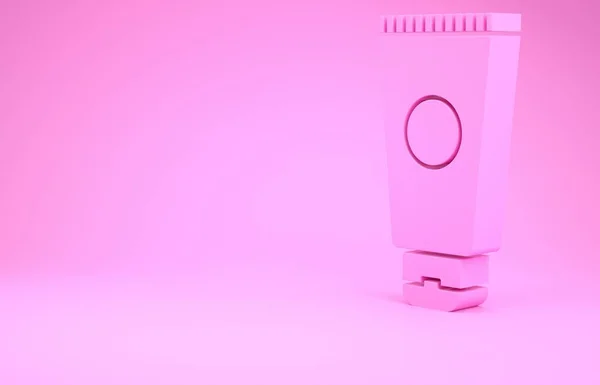 Розовый крем или лосьон косметической трубки значок изолирован на розовом фоне. Средства по уходу за телом для мужчин. Концепция минимализма. 3D-рендеринг — стоковое фото
