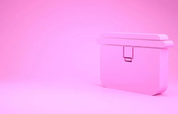 Ícone da caixa de almoço rosa isolado no fundo rosa. Conceito de minimalismo. 3D ilustração 3D render — Fotografia de Stock