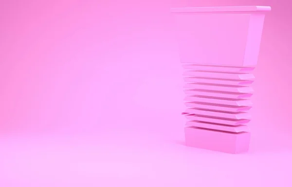 Rózsaszín papír üveg ikon elszigetelt rózsaszín háttérrel. Üdítős pohár. Friss hideg ital szimbólum. Minimalizmus koncepció. 3d illusztráció 3D render — Stock Fotó