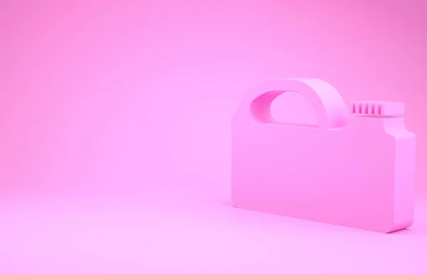 Rózsaszín műanyag tartály gépolaj ikon izolált rózsaszín alapon. Olajgallon. Olajcsere szolgáltatás és javítás. Minimalizmus koncepció. 3d illusztráció 3D render — Stock Fotó