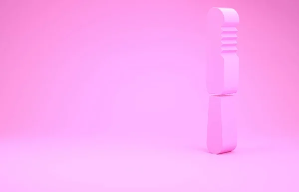 Рожевий одноразовий пластиковий ніж ізольований на рожевому фоні. Концепція мінімалізму. 3D ілюстрація 3D рендеринга — стокове фото