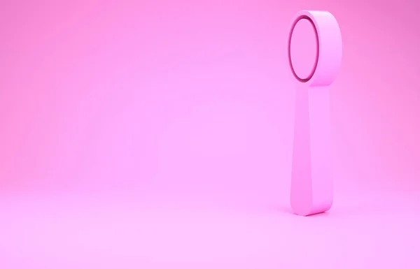 Рожева одноразова піктограма пластикової ложки ізольована на рожевому фоні. Концепція мінімалізму. 3D ілюстрація 3D рендеринга — стокове фото
