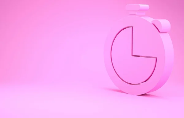 粉色厨房定时器图标隔离在粉红色背景。炊具。最低纲领的概念。3D渲染3D插图 — 图库照片