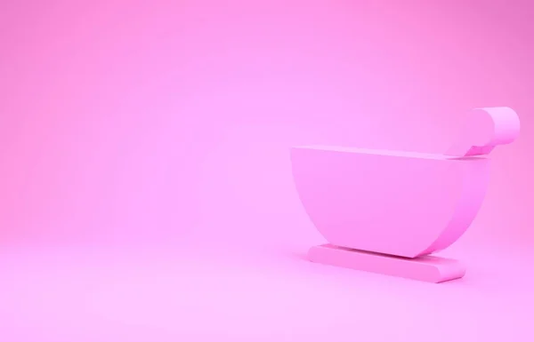 Icono de mortero y mortero rosa aislado sobre fondo rosa. Concepto minimalista. 3D ilustración 3D render — Foto de Stock