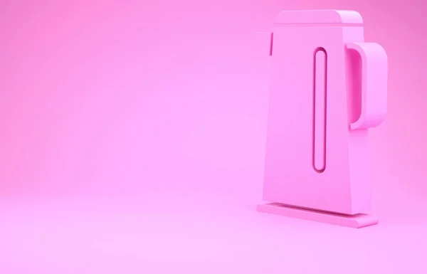 Bollitore rosa con icona manico isolato su sfondo rosa. Icona della teiera. Concetto minimalista. Illustrazione 3d rendering 3D — Foto Stock