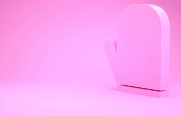 Розовая перчатка значок изолирован на розовом фоне. Знак горшечника на кухне. Перчатка для готовки. Концепция минимализма. 3D-рендеринг — стоковое фото