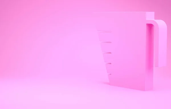 Copo de medição rosa para medir o ícone de alimento seco e líquido isolado no fundo rosa. Plástico graduado copo com alça. Conceito de minimalismo. 3D ilustração 3D render — Fotografia de Stock