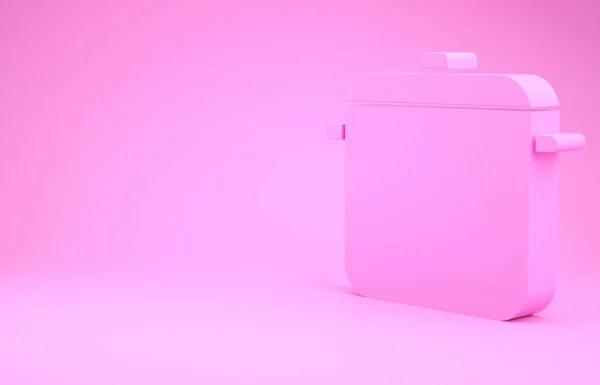 Ícone de panela de cozinha rosa isolado no fundo rosa. Ferva ou guisado símbolo de comida. Conceito de minimalismo. 3D ilustração 3D render — Fotografia de Stock