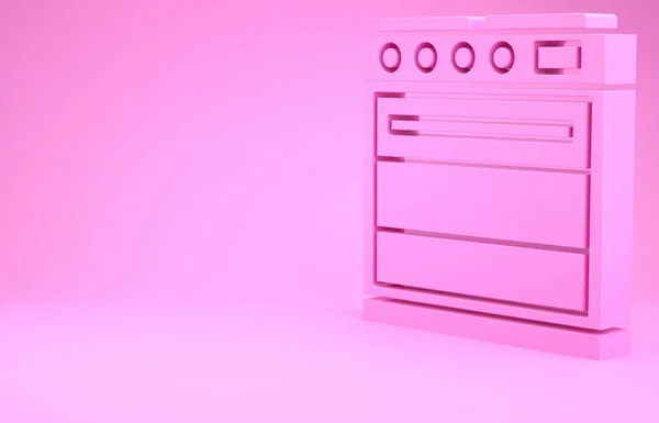 Pink Oven icon isolated on pink background. Stove gas oven sign. Minimalism concept. 3d illustration 3D render — Stock Photo, Image