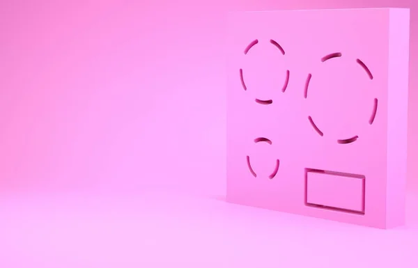 Иконка розовой электрической плиты изолирована на розовом фоне. Знак "Cooktop". Плита с четырьмя горелками. Концепция минимализма. 3D-рендеринг — стоковое фото