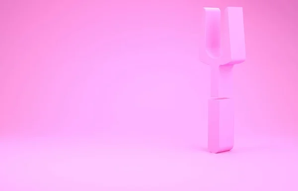 Рожева виделка барбекю ізольована на рожевому фоні. Знак вилки барбекю. Барбекю та гриль-інструмент. Концепція мінімалізму. 3D ілюстрація 3D рендеринга — стокове фото