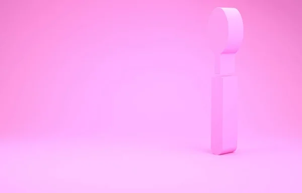 Pink Spoon εικονίδιο απομονώνονται σε ροζ φόντο. Μαγειρικό σκεύος. Σημάδι για μαχαιροπίρουνα. Μινιμαλιστική έννοια. 3d απεικόνιση 3D καθιστούν — Φωτογραφία Αρχείου