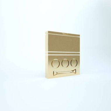 Beyaz arkaplanda izole edilmiş fırça ikonu olan altın renkli gölge paleti. 3d illüstrasyon 3B canlandırma