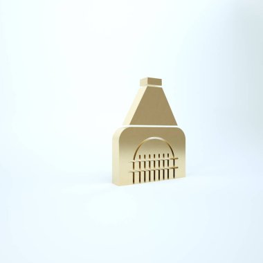 Beyaz arka planda izole edilmiş altın şömine ikonu. 3d illüstrasyon 3B canlandırma