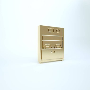 Altın Mutfak bulaşık makinesi simgesi beyaz arka planda izole edilmiş. 3d illüstrasyon 3B canlandırma