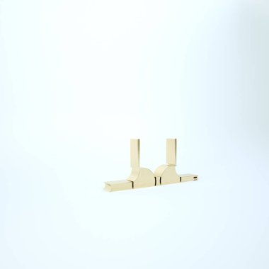 Beyaz arka planda izole edilmiş altın sütyen simgesi. Kadın iç çamaşırı. 3d illüstrasyon 3B canlandırma