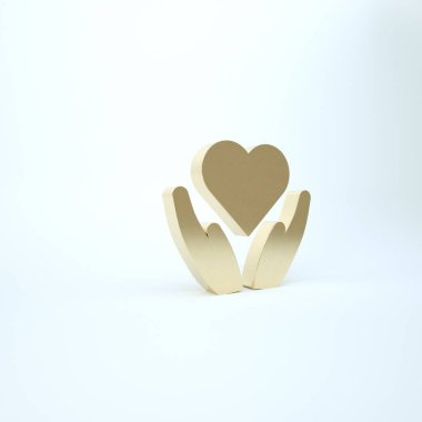 Altın Kalp el resmi beyaz arkaplanda izole edildi. El çabukluğu aşk sembolü. Sevgililer Günü sembolü. 3d illüstrasyon 3B canlandırma