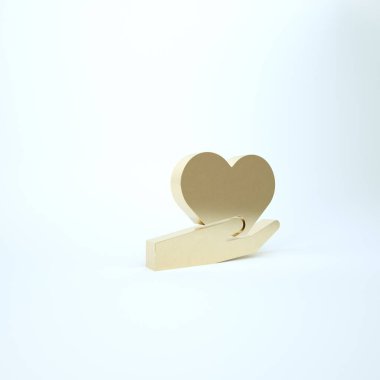 Altın Kalp el resmi beyaz arkaplanda izole edildi. El çabukluğu aşk sembolü. Sevgililer Günü sembolü. 3d illüstrasyon 3B canlandırma