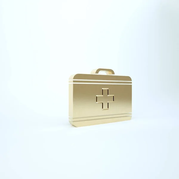 Gold First aid kit icon isolated on white background. Medical box with cross. Medical equipment for emergency. Healthcare concept. 3d illustration 3D render