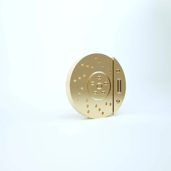 Gold Disque de frein de voiture avec icône étrier isolé sur fond blanc. Illustration 3D rendu 3D — Photo