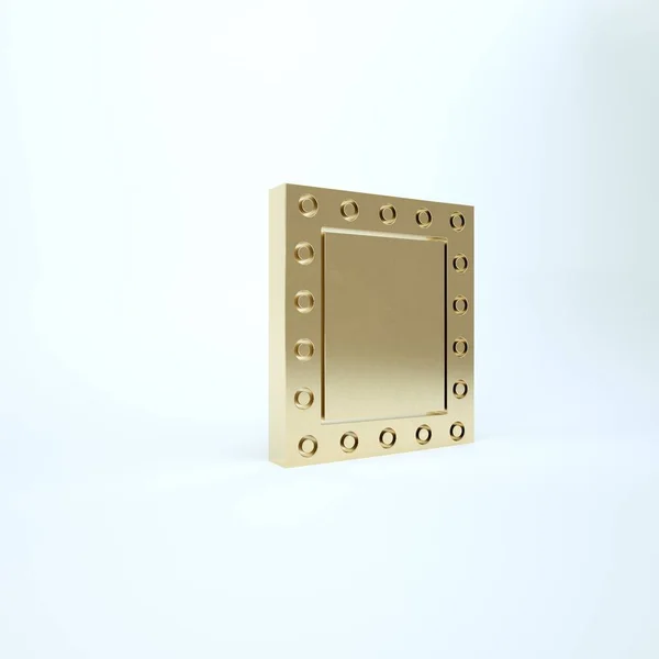 Gold Makeup mirror with lights icon isolated on white background. 3d illustration 3D render — Stock Photo, Image