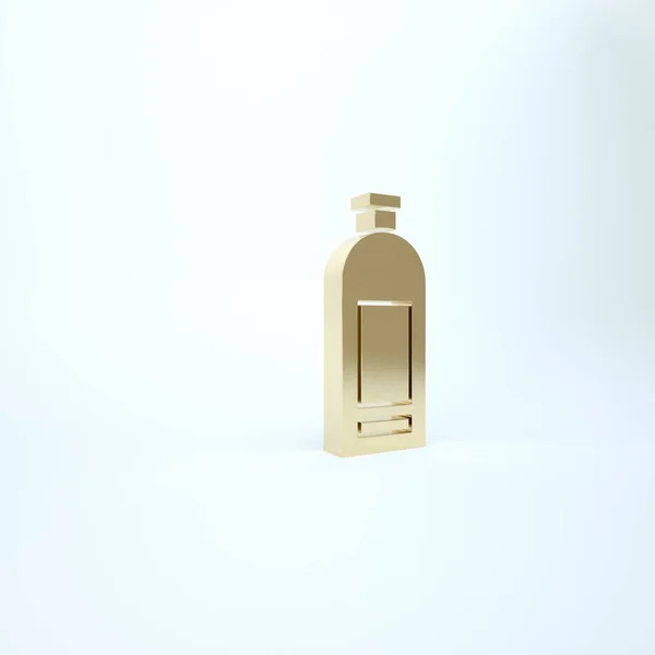 Gold Flasche Shampoo-Symbol isoliert auf weißem Hintergrund. 3D Illustration 3D Renderer — Stockfoto