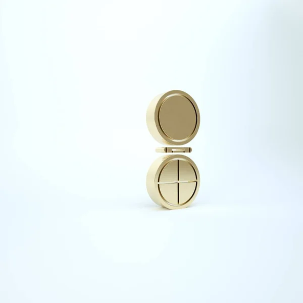 Polvo de maquillaje dorado con icono de espejo aislado sobre fondo blanco. 3D ilustración 3D render — Foto de Stock