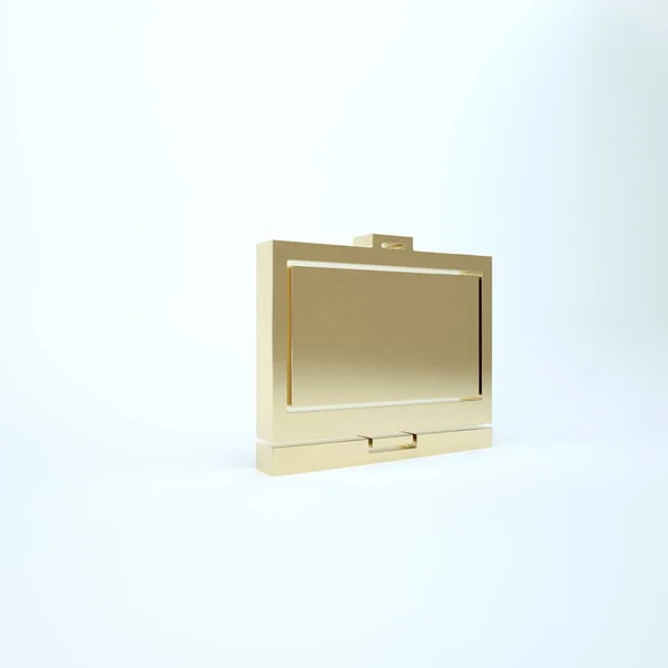 Polvo de maquillaje dorado con icono de espejo aislado sobre fondo blanco. 3D ilustración 3D render —  Fotos de Stock