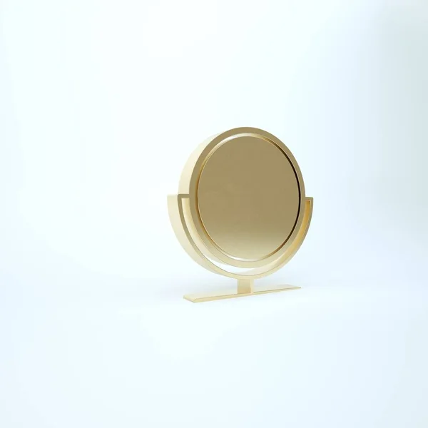 Gold Round makeup mirror icon isolated on white background. 3d illustration 3D render