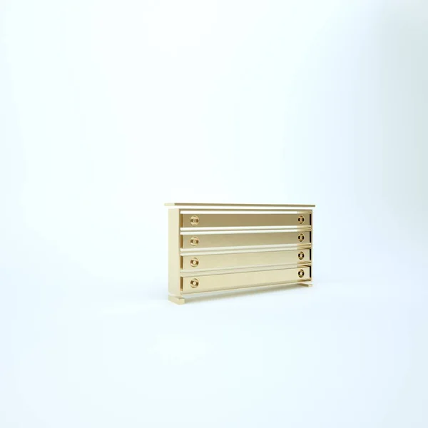 Gold Chest of drawers icon isolated on white background. 3d illustration 3D render